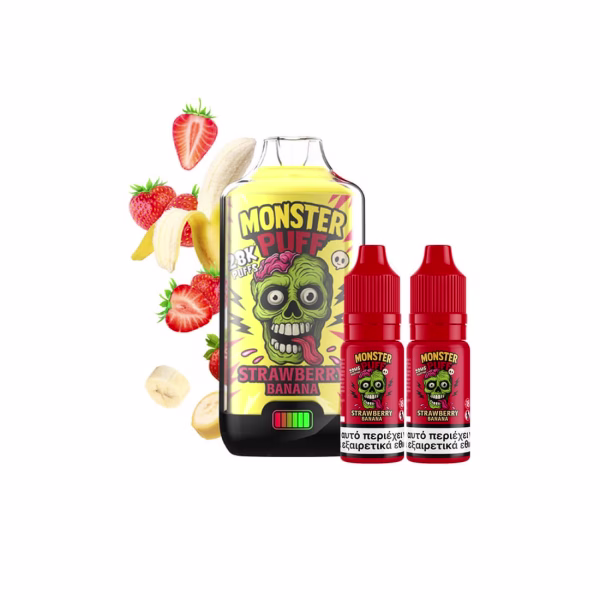 Monster Puff 28K Kit Strawberry Banana Συσκευή 2ml & 2x10ml 20mg
