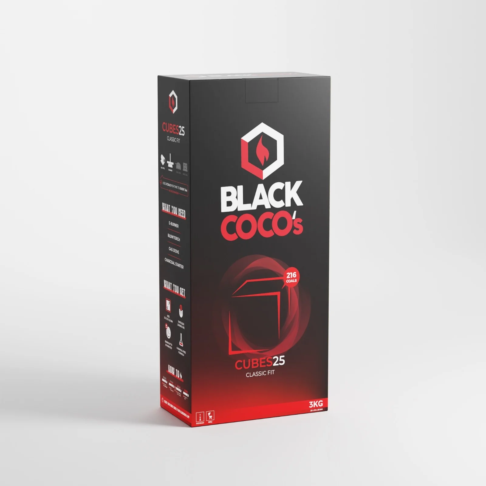 blackcoco-25mm-cube-hookah-charcoal-3kg-box BLACK COCO 6PCS 26MM - Image 1