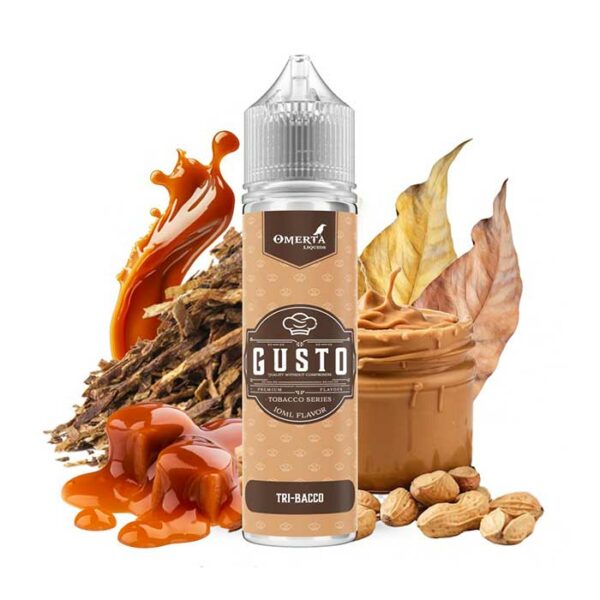 Omerta Gusto – Tri-Bacco 10ml/60ml (Καπνός, Μπισκότο, Καραμέλα & Φυστικοβούτυρο) (Flavour Shots)